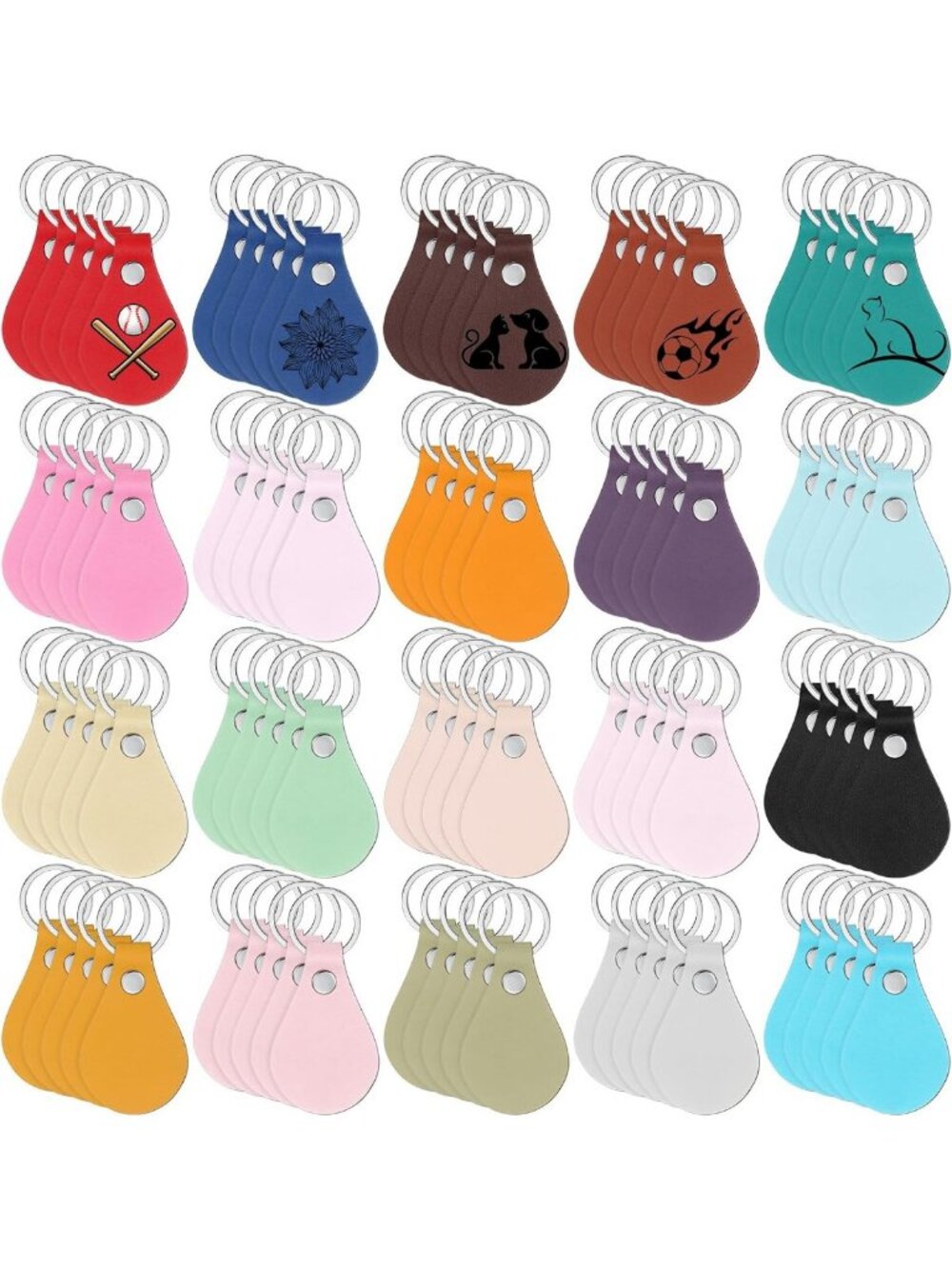 100 Pcs Leather Key Fob Kit - DIY Keychain Blanks with Rivets & Rings
